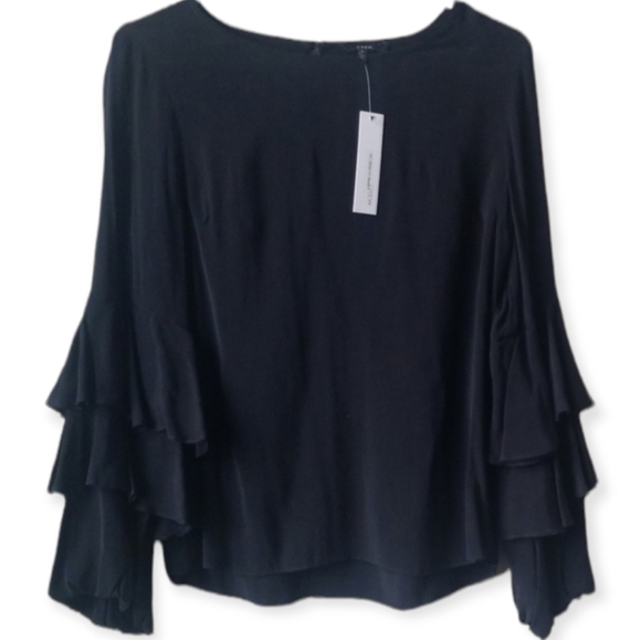 DREW Tops - NWT Drew Black Ruffled Sleeve Blouse Keyho…